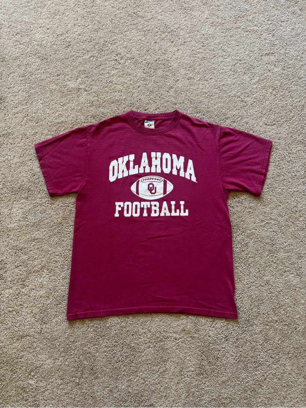 Vintage Y2K Men’s Medium Jerzees Oklahoma Football Red & White T-Shirt, Sooners